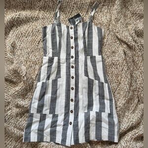 Forever 21 Gray and White Striped Button-Front Mini Dress
